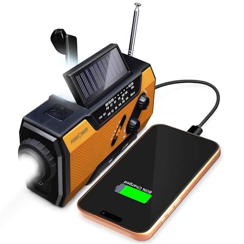 FosPower NOAA Emergency Weather Radio A1 7400mWh Portable Power Bank, AM/FM, USB/Solar/Hand Crank Charging, Battery Operated, SOS Alarm & Flashlight for Indoor/Outdoor Emergency - Orange
