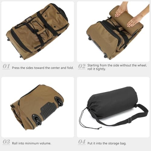 TAIHOYIN Large Foldable Duffle Bag with Wheels 85-100L Expandable Wheeled Holdall Extra Large Travel Rolling Duffel Bags for Men Women Collapsible Big Soft Luggage Camping, Brown — view 5