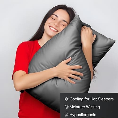LINENWALAS 100% Organic Bamboo Pillow Cases 2 Pack, Soft Premium Bamboo Silk Pillow Cases for Hair and Skin, Standard Size Cooling Pillowcases with Envelope Closure (50x75 cm, Charcoal Grey) — view 6