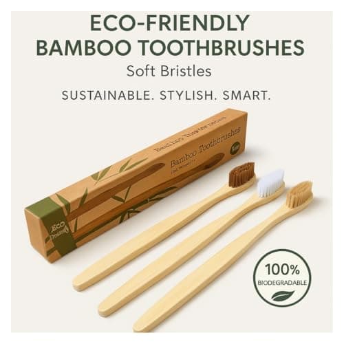 3-Pack Eco-Friendly Bamboo Toothbrushes – Organic, Biodegradable, BPA-Free with Medium Soft Bristles | Sustainable Zero-Waste Family & Travel Gift — view 2