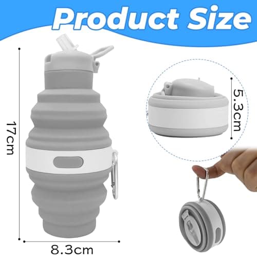 KIPTVO Collapsible Water Bottle, Silicone Multifunctional Foldable Water Bottle, Reusable Lightweight Travel with Leak-Proof Cap and Carabiner for Sports, for Travel Hiking Camping Outdoor Activities — view 2