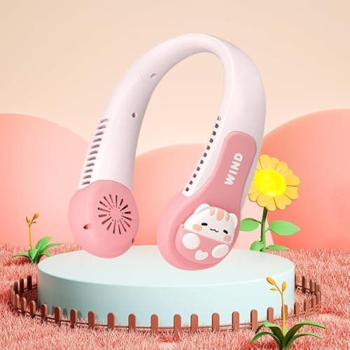 GINGER TECH Portable Neck Fan for Kids, 1800mAh Cartoon Bladeless Neck Fan for Girls, 3 Speed Adjustable, USB Rechargeable Wearable Neck Cooler for Kids Girls Students Outdoor Indoor — view 2
