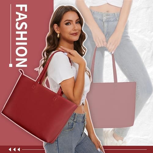 KALIDI Tote Bag Handbags for Women Large with Zip PU Leather School,Work — view 6