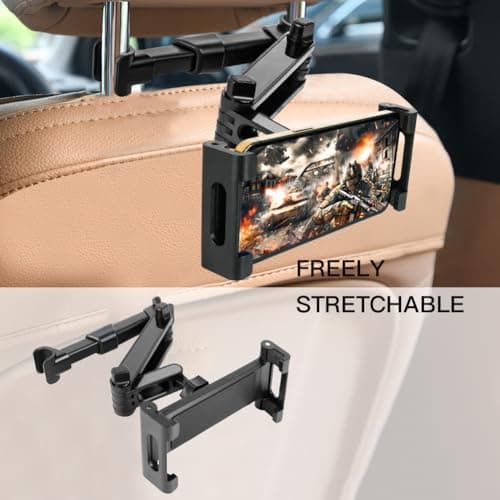 URAQT Car Headrest Tablet Mount,Car Back Seat iPad Holder with Foldable Extension Arm,360° Rotating Car Tablet Holder for Kids for iPad Pro, Air, Mini, Samsung Tab, Mobile Phone, 4.7-11 Inch Devices — view 5