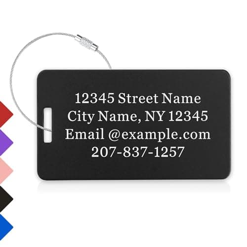 Luggage Tags for Suitcases Personalised Luggage Tags Metal Luggage Tag Laser Engraved Aluminum Luggage Labels Baggage Tag for Suitcases Backpacks Travel (Black, Design 1)