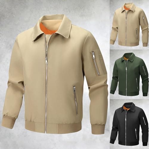 Cexiakong Men's Lightweight Thin Bomber Jacket with Sleeve Pocket, Blouson Jacket, Transition Jacket, Flight Jacket, Turn-Down Collar, Outdoor Jacket, Leisure Sweat Jacket, Winter, Plain Work Jacket — view 2