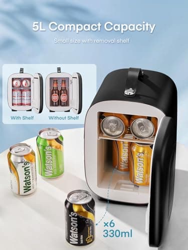 FOHERE Mini Fridge Portable, 5 Liter/6 Cans Small Fridge Cooler & Warmer, Quiet, DC/AC Power, Cmpact Mini Fridge for Bedrooms, Office, Skincare, Car, Travel, Black — view 2