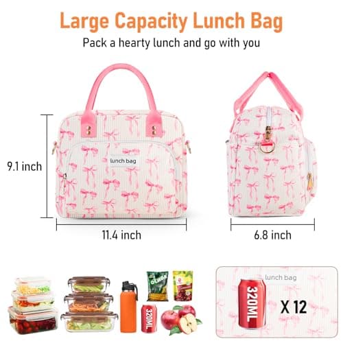 TXBOBECO Insulated Lunch Bags for Women, 11.5L Corduroy Cool Bag Large Lunch Box Bag, Adults Girls Packed Lunch Box Tote Bags with Shoulder Strap, Soft Cooler Picnic Bagsfor Work School Picnics — view 2