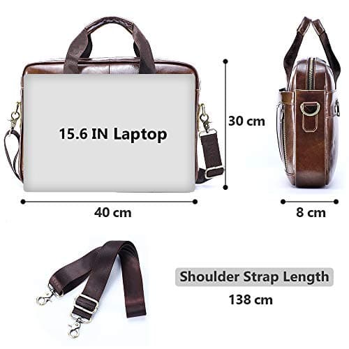 BAGZY Unisex Vintage Genuine Leather Laptop Briefcase for Mens Women Shoulder Bag Messenger Handbag Business Document Bag Satchel Rucksack 14 inches Laptop Bag for Office Work Travel College Coffee… — view 6