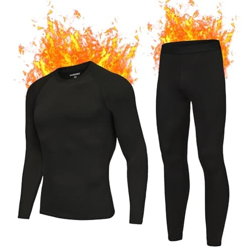 AMZSPORT Mens Thermal Base Layer Set Warm Fleece Lined Winter Underwear Breathable Long Johns Compression Long Sleeve Top & Bottom Black M