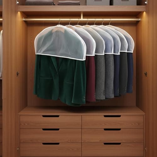 8 Pack Plastic Clothes Covers, Suit Covers for Hanging Clothes, Shoulder Dust Covers for Women, Garment Covers for Clothes, Coats, Jackets, Dress Closet Storage, 24 x 12 x 2 Inches — view 5