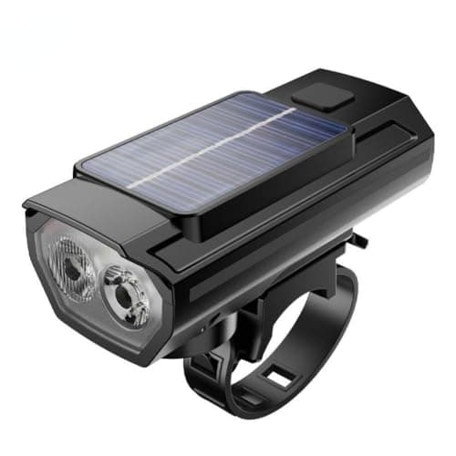 anso Solar Powered LED Bicycle Headlight TYPE-C USB Rechargeable Bike Head Light Front Lamps with Horn (Black)
