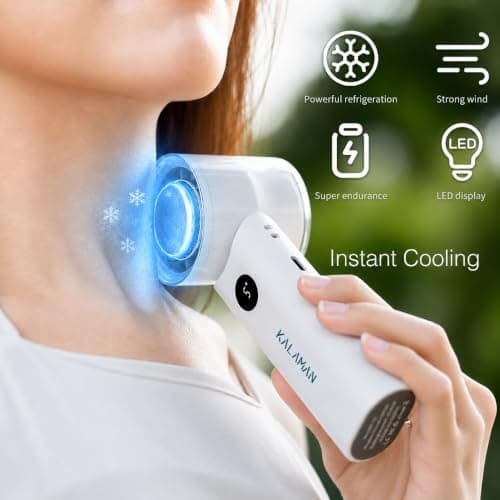 KALAMAN Handheld Portable Fan with Ice Cooler, 5000mAh Rechargeable Personal Fan,[15H Cooling Time] Mini Y Powerful [12000+ RPM] Small Pocket Fans for Travel/Outdoor/Office Quiet Neck Fan (White) — view 2