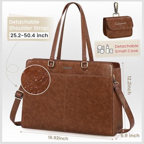 RAINSMORE Laptop Bag for Women 15.6 Inch Work Tote Bags Waterproof PU Leather Handbag Shoulder Bags Business Office School Briefcase Vintag Brown — view 5