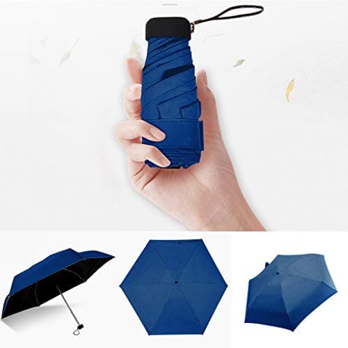 Compact Flat Sun Parasol Umbrella -Light Folding Rain Shelter for Daily Commute Windproof Travel with Portable Carry Pouch (Navy, One Size)