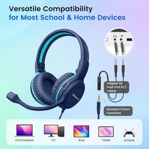 SIMOLIO 10 Pack Wired Headphones for School with Mic, Kids Headphone with Swivel Boom Mic for Student K12 & Teacher & E-Learning — view 6