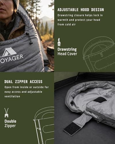 Voyager Sleeping Bag for Adults – Lightweight & Compact, Waterproof, 3-4 Season Warm & Cold Weather, Machine Washable, Ideal for Camping, Hiking & Backpacking, 220x30x80cm — view 5