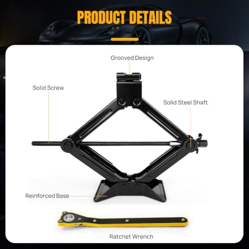 Labor-saving Car ScissorJack with Ratchet, 2Ton Heavy Duty Thickened Steel Scissor Jacks for Cars, Lifting Range:4.9“-16.1”, Universal Scissor Jack for Lifting Cars/SUV/Sedans Car Emergency Kit, Black — view 3