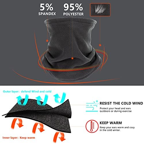 Zollen 4/3/1 Pack Neck Warmer Snood for Men Women Unisex Fleece Winter Neck Gaiter Windproof Bandana Adjustable Face Covering Scarf for Skiing Motorcycle Outdoor Sports Running Cycling — view 3
