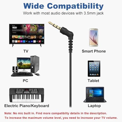MOXKING TV Headphones with 16FT Long Cord, Wired Earphones with 3.5mm Jack — view 6
