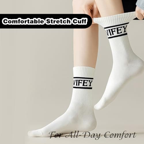 NICECONE Wifey Socks for Women with Black Text and Stripes - Soft Cotton Bride Wedding Socks, Bachelorette Party Favors, Honeymoon Essentials Gift for Wife — view 5