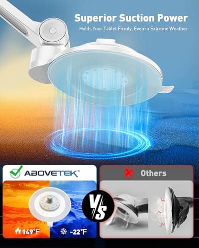 AboveTEK Tablet Stand with Suction Cup, Adjustable Tablet Holder Mount for Desk, Car Windscreen, Mirror or Glass – Fits 4”-11” Tablets & Phones, iPad Mount for Home, Office (White) — view 6