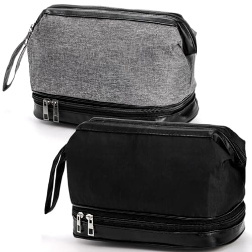 Goaste 2 Pack Toiletry Bag for Men, Hanging Travel Organizer Dopp Kit, Water Resistant Shaving Bag with Large Capacity, Double Space Storage Shower Bag with Divider for Traveling, Sports, Black, Grey,