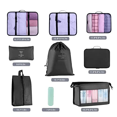 Packing Cubes for Suitcase,Geediar 9 PCS Travel Luggage Packing Organizers Waterproof Travel Essentials Bag Clothes Shoes Cosmetics Toiletries Storage Bags(e-Black) — view 4