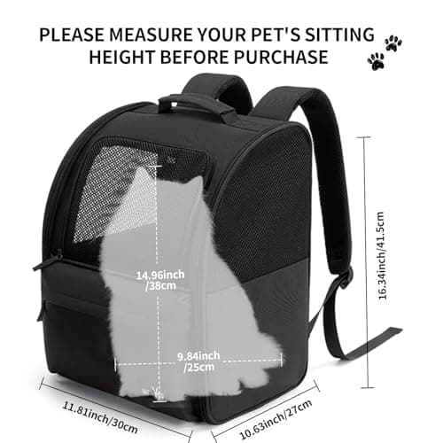 Wakytu Cat Carrier Dog Backpack, steel wire frame for higher stability, 600D durable Oxford fabric, cat and dog carrier backpacks for travel (Black, 2-7kg) — view 4