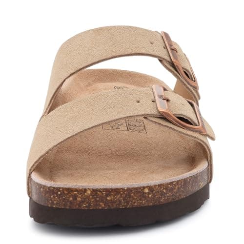 ODOLY Unisex Cork Footbed Slide Sandal, Arch Support Summer Outdoor Sandals with Adjustable Buckle for Women and Men, Taupe Suede, 6.5-7 Women/5-5.5 Men — view 4