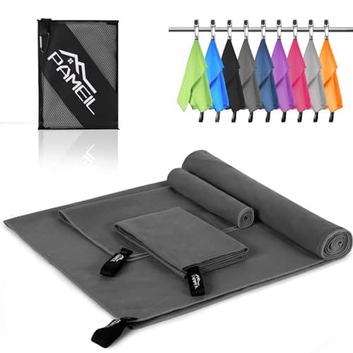 Pameil Microfibre Towel,3 Set(80 x 40cm x2 +160 x 80cm) Large Microfibre,Quick Dry Towel,Gym Workout Travel Swimming Beach Camp Outdoor Hiking(Dark gray)
