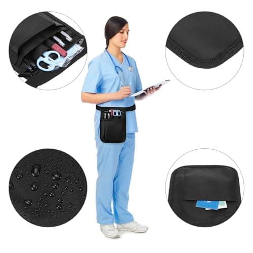 QWORK® Nurse Pouch Waist Bag, Multi Compartment Nursing Bag Pocket Belt Organizer for Medical Supplies Scissors Bandage, 10" x 7", Black — view 4