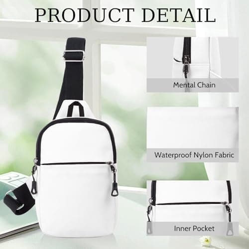 Winsegom Small Sling Bag for Men Women, Water-Resistant Cross body Chest Bag, Anti-Theft Crossbody Bag with Adjustable Strap, Lightweight Shoulder Bag for Travel, Hiking, Work (White) — view 4