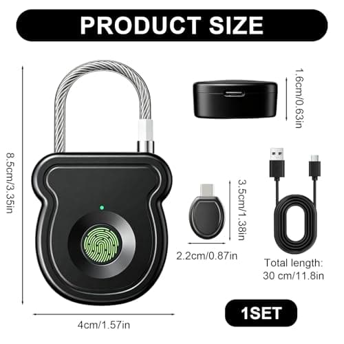 Smart Fingerprint Padlock Keyless Lock with 20 Fingerprints Storage — view 2