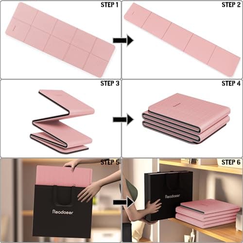 Foldable Yoga Mat for Travel, Non-Slip Exercise Pilates Fitness Mat, Pink — view 5