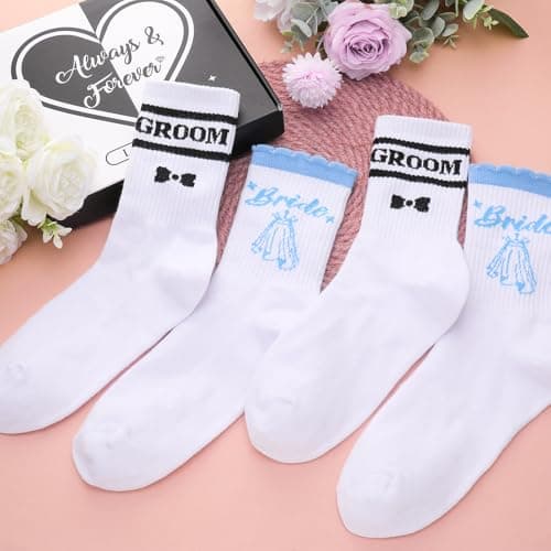 Zuimei 2 Pairs Bride and Groom Socks, Couple Socks Set with Gift Box — view 2