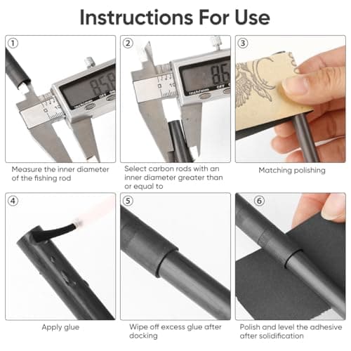 BESPORTBLE Fishing Pole Repair Tool 6pcs Carbon Fibre Rod Inserts Solid Carbon Fibre Rods for Broken Rod Repair Fishing Pole Connector for Rotary Sea Carp Rods Fishing Supplies — view 4
