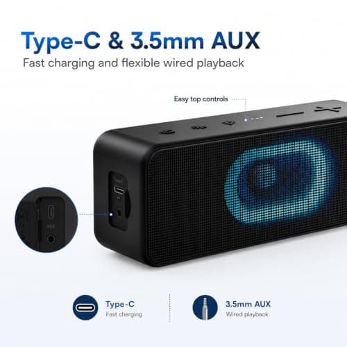 Ortizan Bluetooth Speaker, Speakers Wireless Bluetooth, 24-Hour Playtime, RGB Light, Louder Volume & Enhanced Bass, IPX6 Waterproof, TWS, AUX Input Built-In Mic for Home Outdoor Beach Travel Sport — view 4