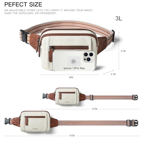 LATMAP 3L Bumbags for Ladies, Fanny Pack for Women 4-Zipper Waist Bag Women PU Leather Fashion Dog Walking Bags Waterproof Cross Body Sling Bag for Travel, Sport — view 4
