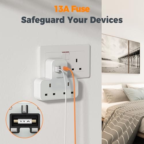 TESSAN Plug Adapter with 3 USB Ports, 2 Way MultiPlug Extension — view 6