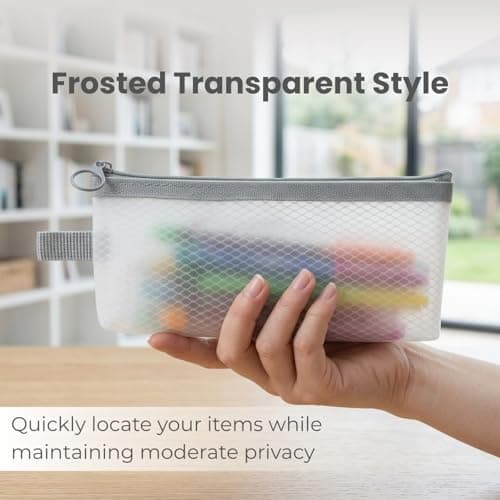 muuee EVA Mesh Pencil Case, Portable Waterproof Pencil Pouch, Eco-Friendly Clear Zipper Pen Bag for Adults & Students, Large Capacity Storage for Stationery, Toiletries, Makeup, Travel (White-Grey) — view 3