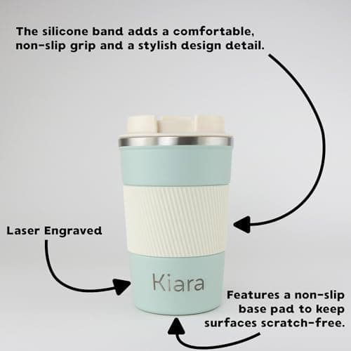 cribstar Personalised Engraved Insulated Travel Mug | Stainless Steel Tumbler | Double-Walled Tea/Coffee Cup | Leak-Proof & Reusable | Keeps Hot 12h / Cold 24h | Thermal Mug (Sage, 380ml) — view 2