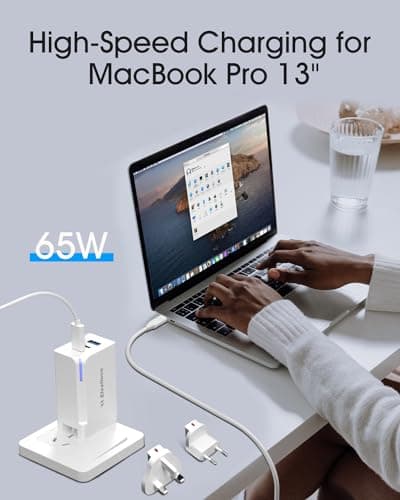 65W USB C Plug, Elexlinco GaN II Fast Charger, 3-Port USB C Charger Plug with UK, US, EU Travel Adapter, Compatible with MacBook Pro/Air, HP Laptops, iPad, iPhone 15/Pro/Max, Galaxy S24/S23 and More — view 2
