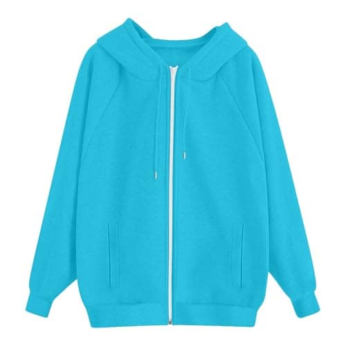 Nuoke Zip Up Hoodie Women Hoodies for Women UK Oversized Hoody Zip Up Sweatshirts Trendy Casual Loose Long Sleeve Comfy Fall Winter Fashion Outfit Sky Blue — view 5