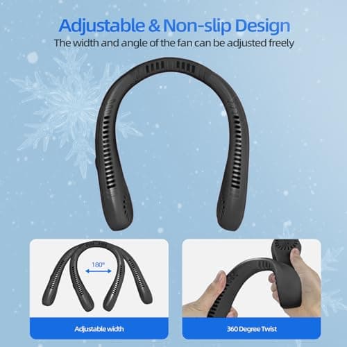 Jsdoin Portable Neck Fan, Neck Fans USB Rechargeable, 5 Speed Hanging Bladeless Fan,360 Degrees Airflow Neck Fans for Men Women Rechargeable (Black) — view 3
