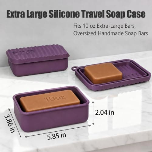 AIDIMMING Jumbo Silicone Travel Soap Case for 10 oz Soap Bars (Deep Purple) — view 2
