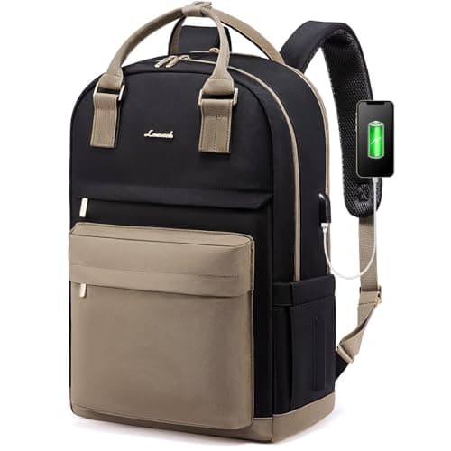 LOVEVOOK Laptop Backpack Womens, 17 Inch School Bags for Girls Travel Rucksack with USB Port Waterproof Back Pack for Work Business College School, Khaki Black