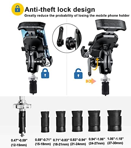 iMESTOU Motorcycle Fork Stem Phone Mount, Anti-Theft 1" Ball Phone Holder with Double Socket Arm Fits to RAM B Size Components 720° Rotation for 4.0"-7.0" Cellphones — view 4