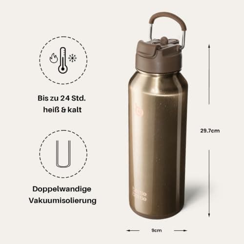 bottlebottle Insulated Water Bottle with Straw 1180ml(40oz) Sports Stainless Steel Water Bottles with Handle Lid Outdoors Drink Flask for Pills (Stardust Gold) — view 5