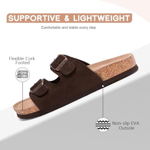 FITORY Women's Flat Sandals, Cork Footbed Slides Suede Brown Size 6 — view 3